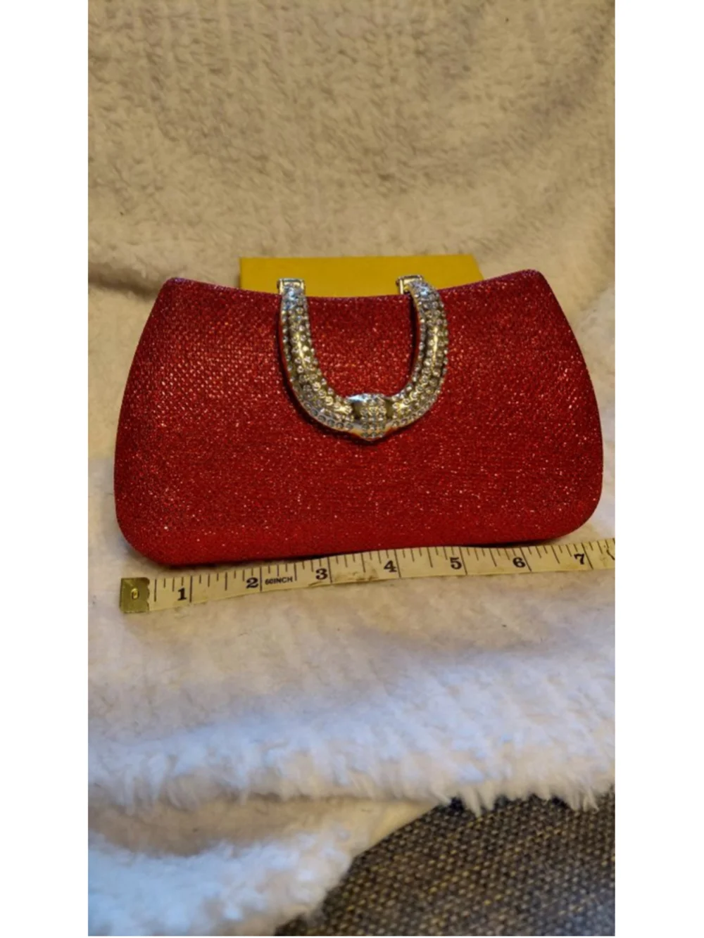 Women's Red Glitter Clutch with Silver Embellishment NWT